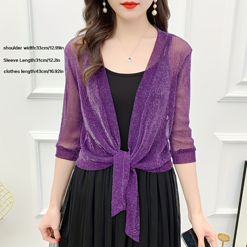 Women's Gold And Silver Silk Mesh Shawl