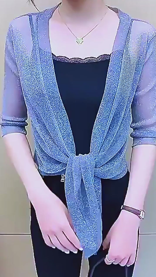 Women's Gold And Silver Silk Mesh Shawl